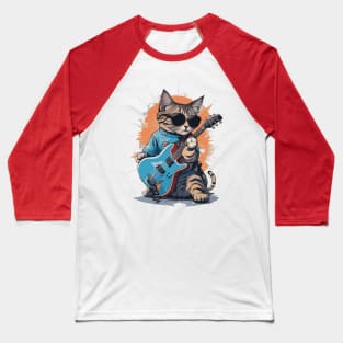 Cat Play Guitar Baseball T-Shirt